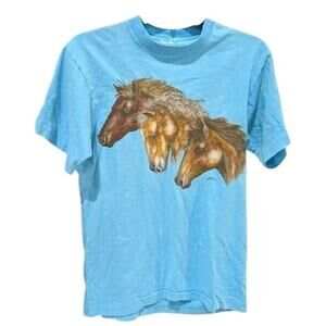 Vintage Blue Horse Trio Equestrian Graphic Tee - Men's Medium